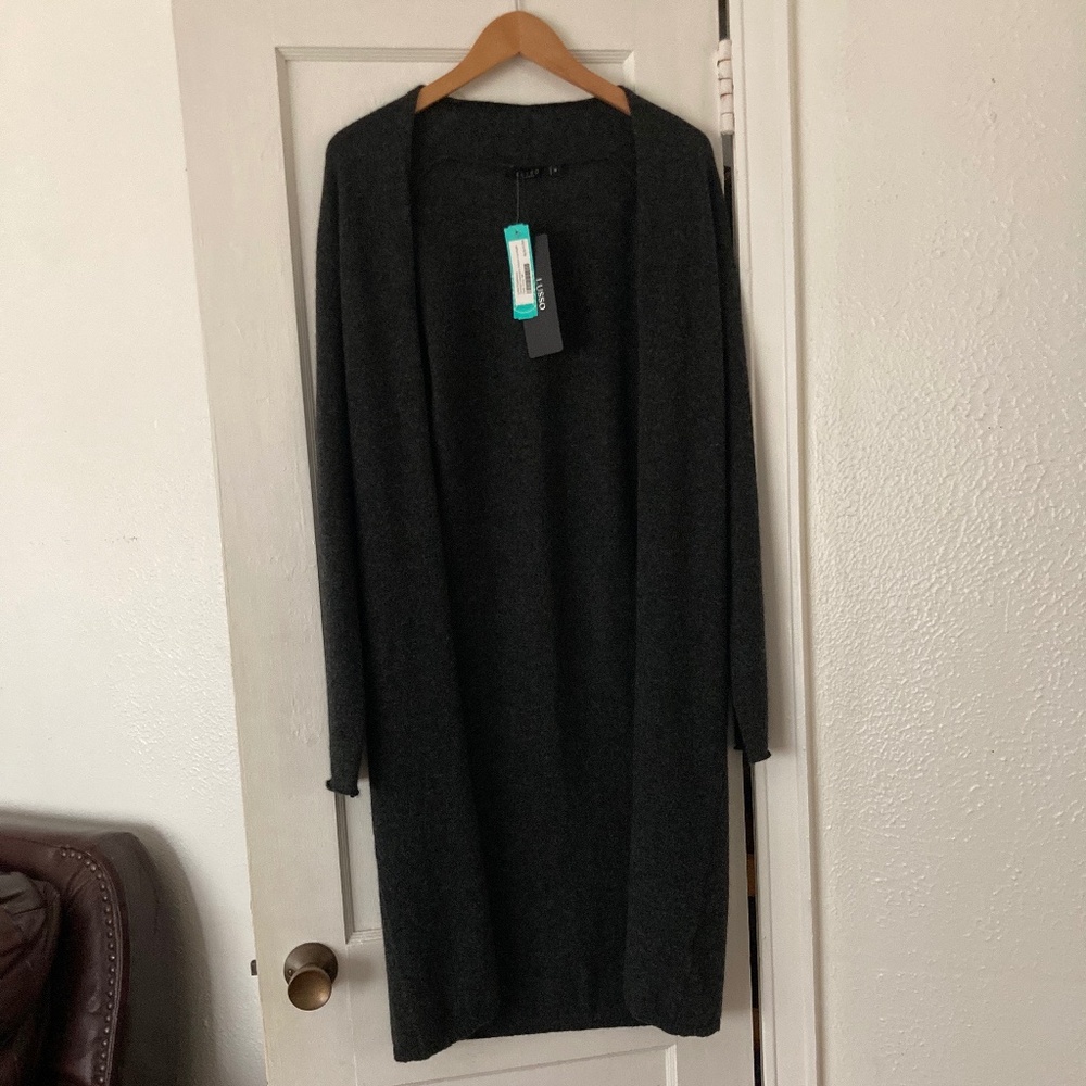 Lusso Heather Charcoal Duster Cardigan Cashmere Size M